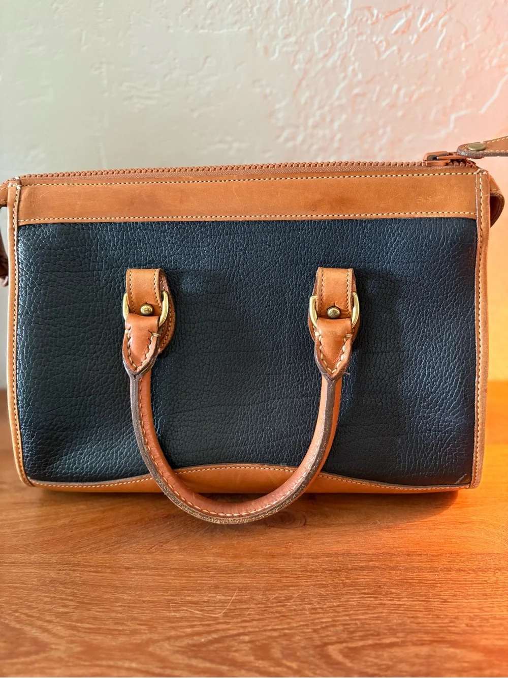 Dooney & Bourke Vintage Black and Brown Pebble Leather Satchel